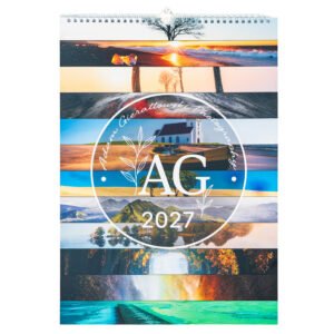 Okładka autorskiego kalendarza 2027 z logo autora i 12 fotografiami krajobrazowymi